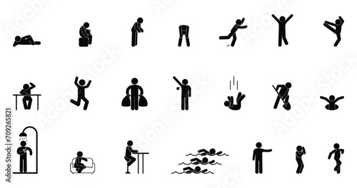 stick figure human silhouette, people gestures illustration, man icon #709265821