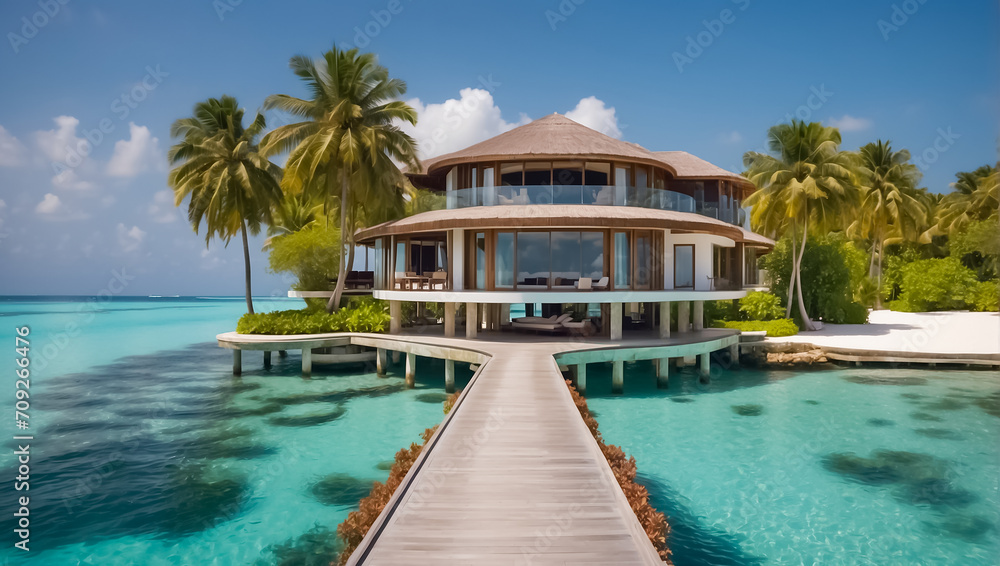 Beautiful villa on an island in the Maldives paradise