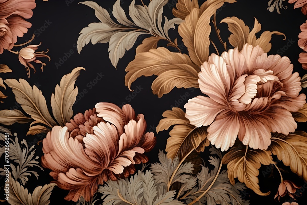 AI generated illustration of Rennaissance Floral nature pattern background wallpaper