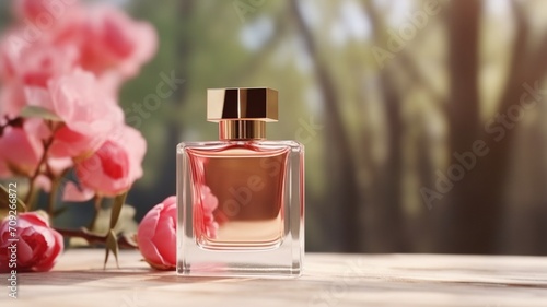 Exquisite Fragrance  A Petite Bottle Infused with the Captivating Aroma of Roses - AI Generative