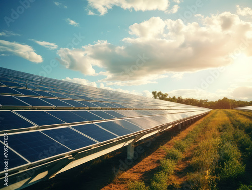 Green energy concept. solar energy from solar panel farm. The design for a solar energy company to show sustainable and eco - friendly. AI Generated