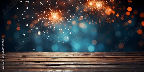 AI generated illustration of Happy New year Blue Bokeh Blurry lights background photo