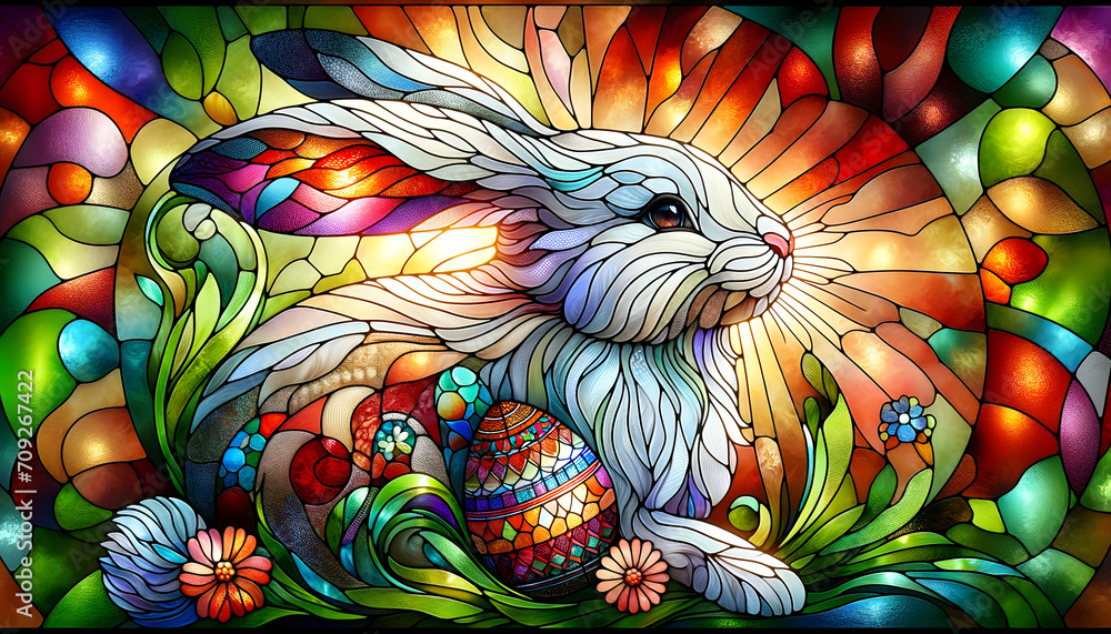 stained glass Easter bunny