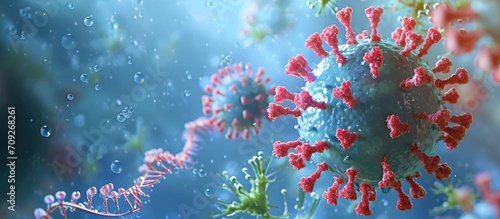 Illustration of a lipid nanoparticle vaccine containing mRNA against Covid-19 and influenza.