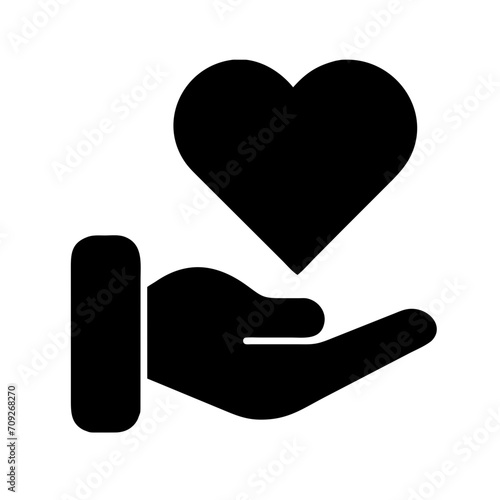 Icon hand holding heart, symbol of charity, sharing love