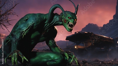 A nightcrawler demon that has been mutated by a nuclear war and is roaming the wasteland, looking for prey   photo