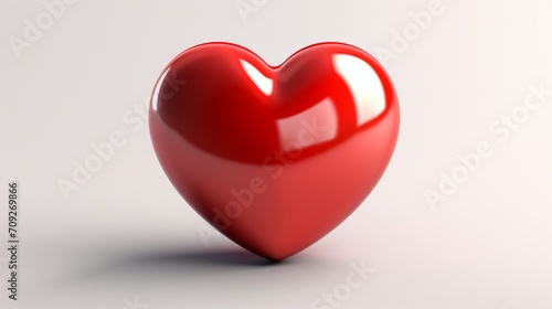 A realistic 3D rendering of a heart icon  featuring a glossy red surface and subtle light reflections.