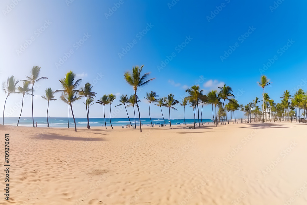 palm trees on the seashore. Beautiful topical beach. Neural network AI generated art