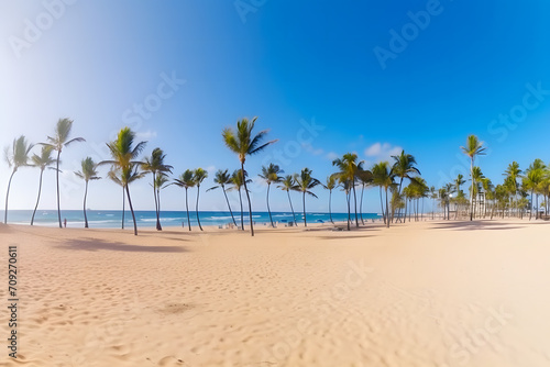 palm trees on the seashore. Beautiful topical beach. Neural network AI generated art © mehaniq41