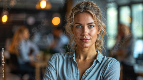 Focused Female Entrepreneur at Cafe. Generative AI © Mihai Zaharia