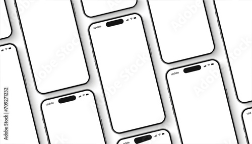 Smartphone mockup group with shadow, 3D mobile phones in a diagonal slope, smart phone set