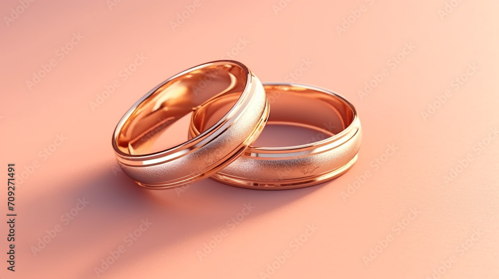 Hyper realistic pair of gold wedding rings on a pastel color background created with Generative Ai Hyper realistic pair of gold wedding rings on a pastel color background created with Generative Ai