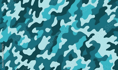 Turquoise Camouflage Pattern Military Colors Vector Style Camo Background Graphic Army Wall Art Design