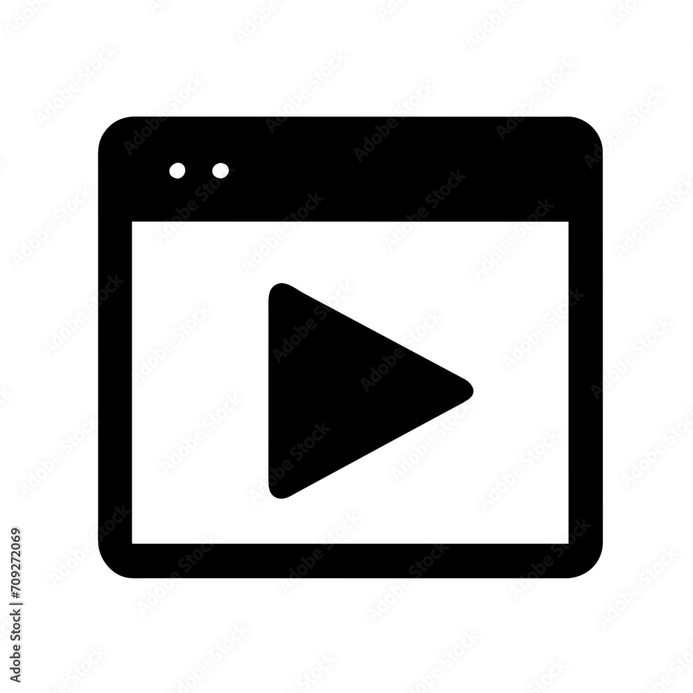 Video play button icon, triangle in black frame, enable blog