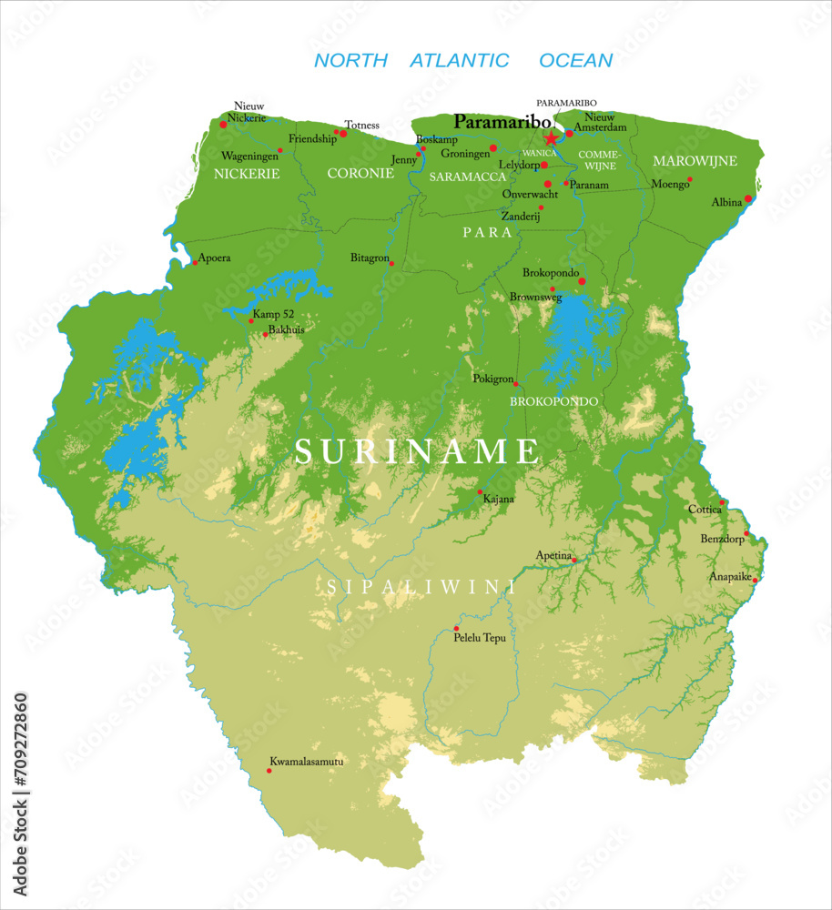 Fototapeta premium Suriname-highly detailed physical map