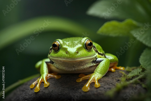 Vibrant American Green Tree Frog Close-up photo