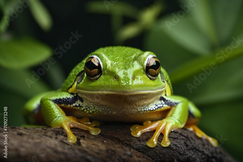 Vibrant American Green Tree Frog Close-up
