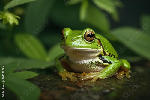 Vibrant American Green Tree Frog Close-up © Brandon