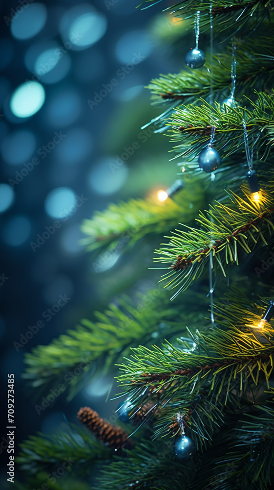 Hyper realistic christmas tree green spruce branch, lights created with Generative Ai Hyper realistic christmas tree green spruce branch, lights created with Generative Ai