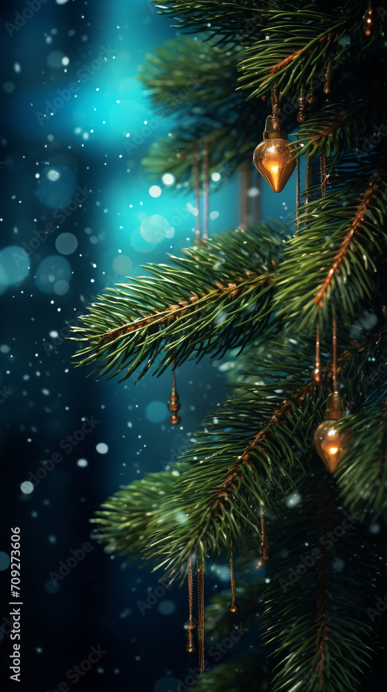 Hyper realistic christmas tree green spruce branch, lights created with Generative Ai Hyper realistic christmas tree green spruce branch, lights created with Generative Ai