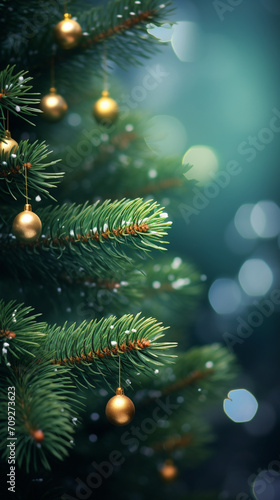 Hyper realistic christmas tree green spruce branch  lights created with Generative Ai