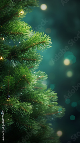 Hyper realistic christmas tree green spruce branch  lights created with Generative Ai