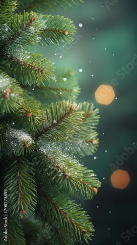 Hyper realistic christmas tree green spruce branch, lights created with Generative Ai