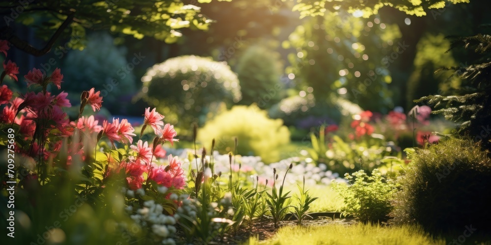 Fototapeta premium Garden filled with sunlight.