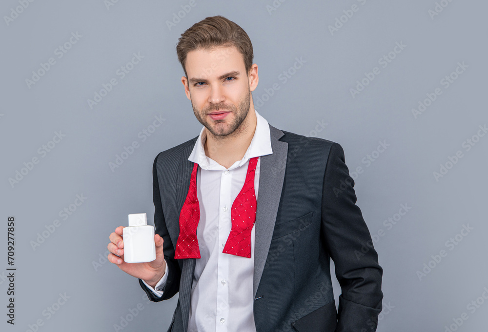 Businessman promoting medicine pill. Healthcare business. Antidepressant and painkiller for business man. Businessman presenting pill jar. CEO offer painkiller Businessman promoting medicine pill. Healthcare business. Antidepressant and painkiller for business man. Businessman presenting pill jar. CEO offer painkiller