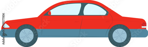 Red sedan car side view on white background. Modern vehicle design and urban transport concept. Automobile industry vector illustration.
