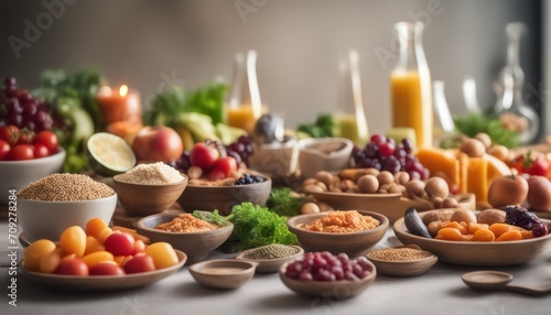 Abundant healthy food spread on table