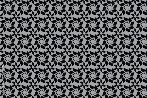 Geometric floral seamless patterns. Gray and black vector backgrounds. Ornament for fabric, wallpaper, packaging. Decorative print.