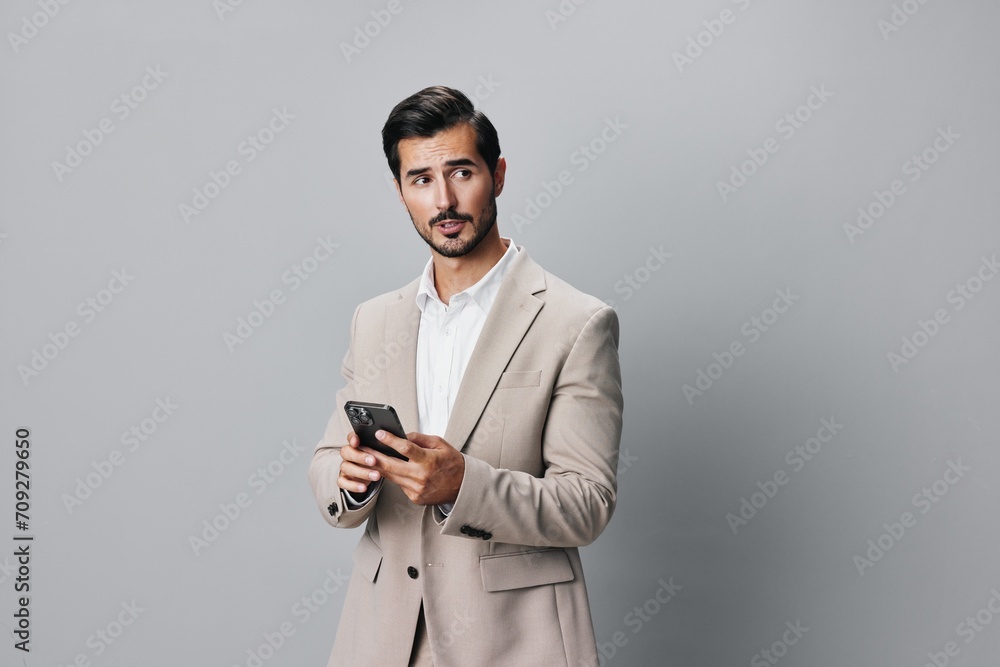 hold man happy business technology call suit phone smartphone smile portrait hold man happy business technology call suit phone smartphone smile portrait