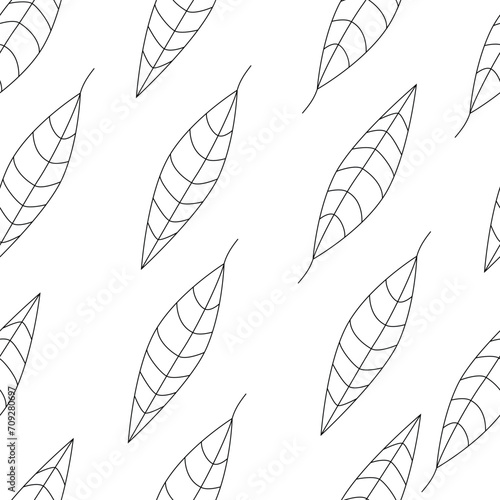 Hand drawn leaf seamless pattern, simple minimalistic doodle natural background