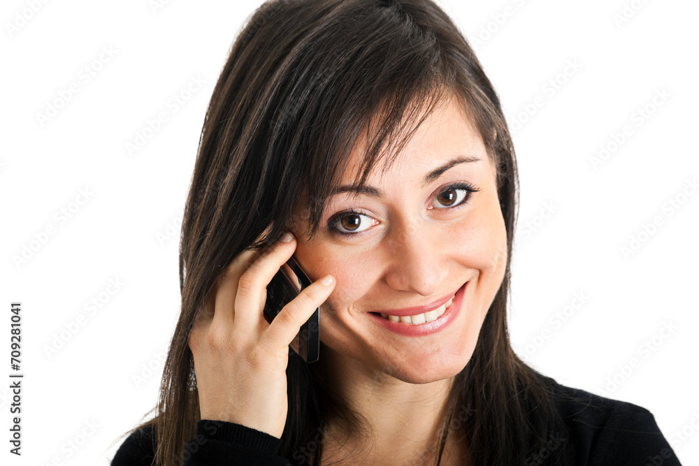 Smiling woman talking on mobile phone Smiling woman talking on mobile phone