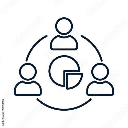 Concept for competitors and market analysis, consumers. Vector linear icon isolated on white background.