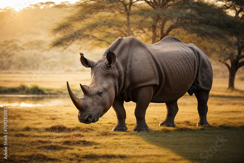 rhino at sunset