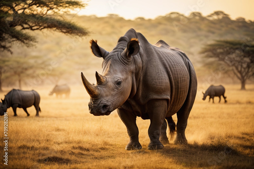 rhino at sunset