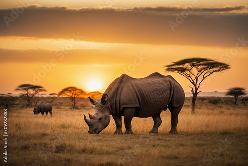 rhino at sunset