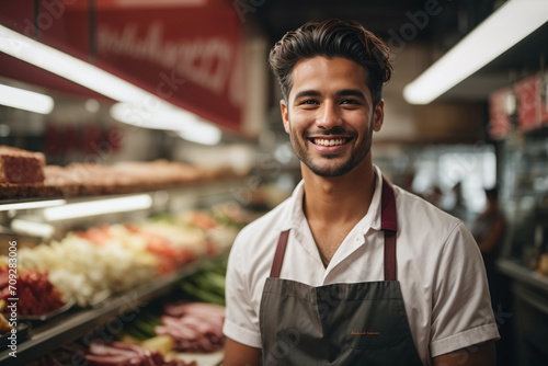 smiling butcher shop employee 