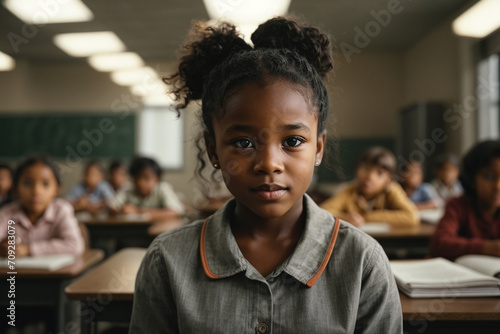 american child looking at camera in classroom