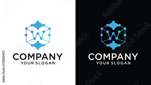 technology letter W logo design template. Technology web logo concept digital style gradient abstract logo with initial W letter