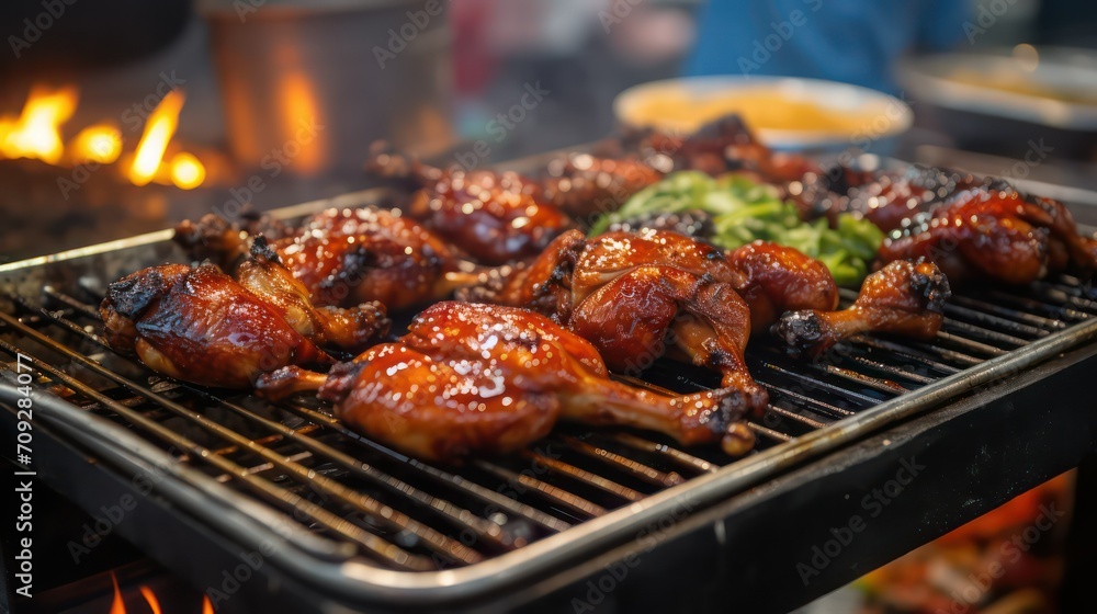 Grilled chicken wings on the grill in the restaurant