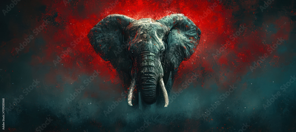 Dark Red and Blue Elephant Wallpaper Illustration