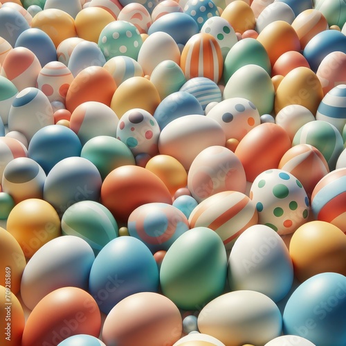 Colorful Easter Eggs Pattern. 3D background with cartoon clay minimalist patterns of eggs.