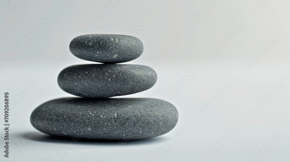 Pebble stone stack on light gray background. Pebble stone stack on light gray background.