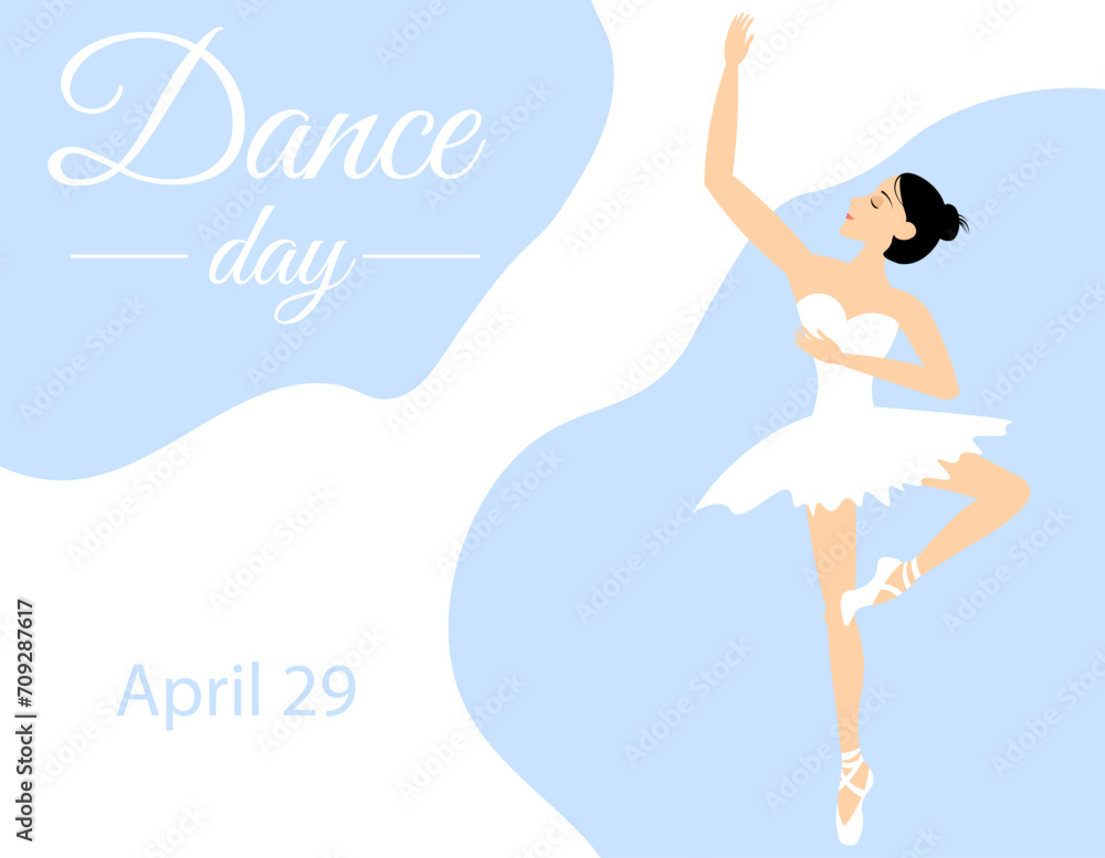 International Dance Day. Lovely ballerina on a light blue background. International Dance Day. Lovely ballerina on a light blue background.