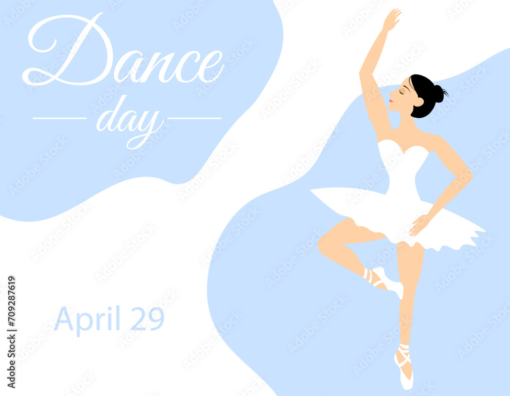 International Dance Day. Cute ballerina on a light blue background. International Dance Day. Cute ballerina on a light blue background.