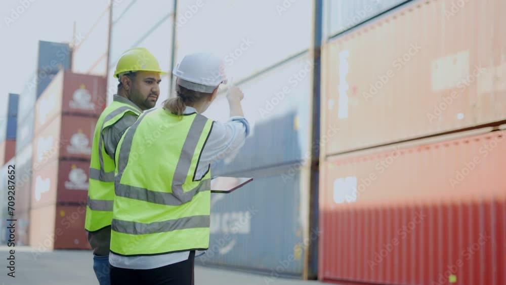 Container transport, container yard management, a businessman and a container yard manager agree to do import-export business together. Container transport, container yard management, a businessman and a container yard manager agree to do import-export business together.
