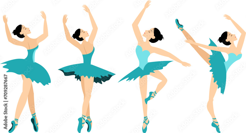 Classical ballet. Set of ballerinas in blue in ballet poses. Classical ballet. Set of ballerinas in blue in ballet poses.